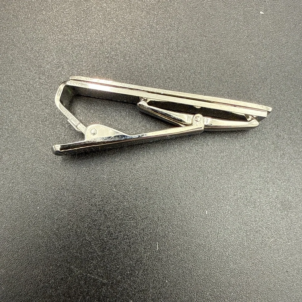 Vintage Tie Bar Orange Enamel Inlay Silver Tone Unmarked